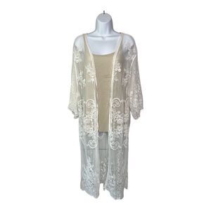 Downtown Threads Lace Elbow Length Tie Front Kimono Swim Coverup